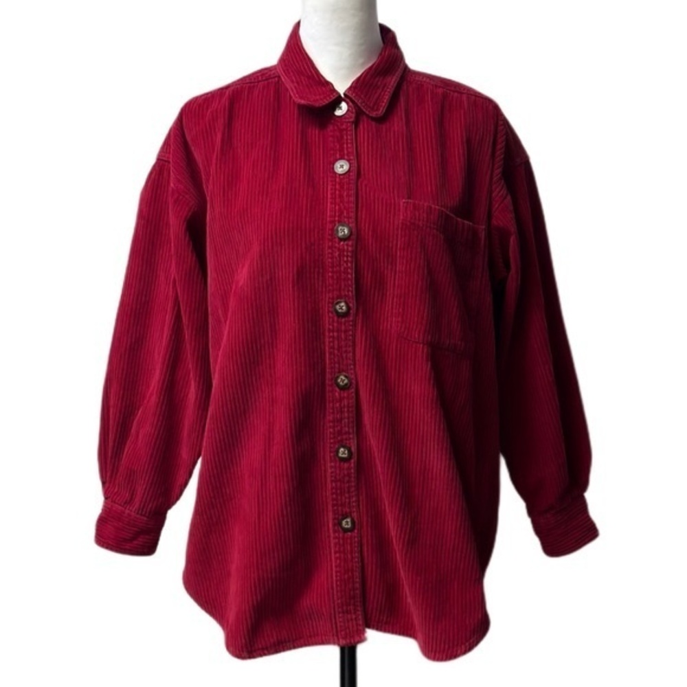 Eddie Bauer Corduroy Button Down Long Sleeve Shirt Burgundy Red Womens Medium